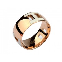 Hermes Enamel H Ring in 18kt Pink Gold with White